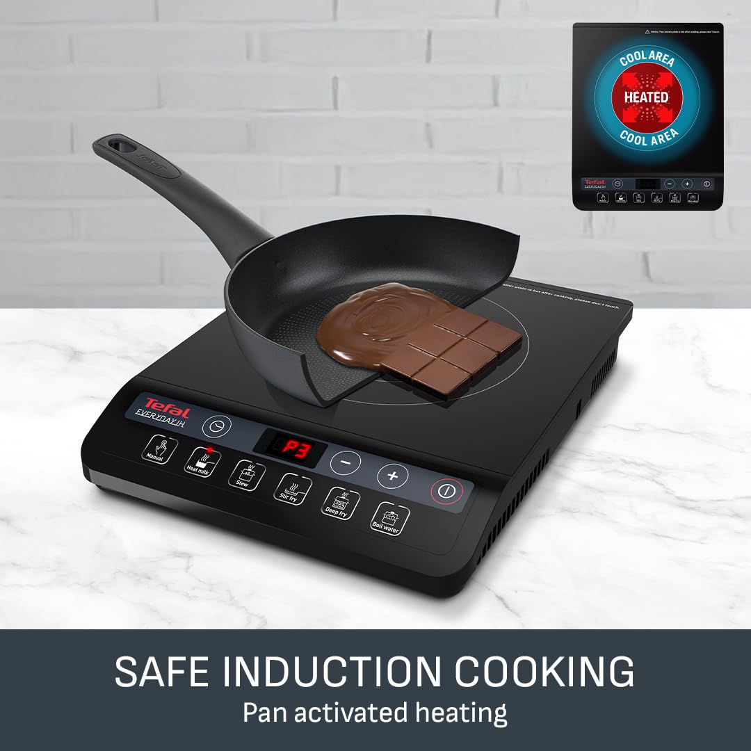 Tefal Slim Portable Induction Hob, Compact, 2100 W Power, 6 functions, Electric, Slim, Black, Easy To Clean, Black Modern Design, Cooker, Kitchen, Party IH210840
