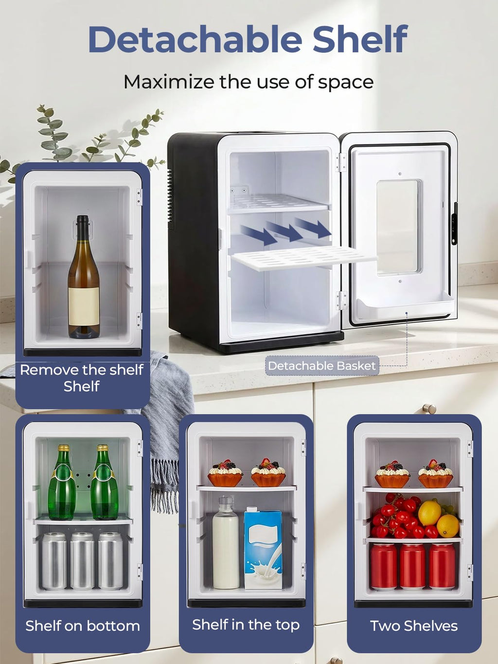 Mini Fridge for Bedrooms, 15 Liter /21 Cans Portable Small Fridge, AC+DC Power Car, Office, Thermoelectric Cooler & Warmer Skincare for Food, Drinks, Cosmetics, Max & ECO Mode, Black