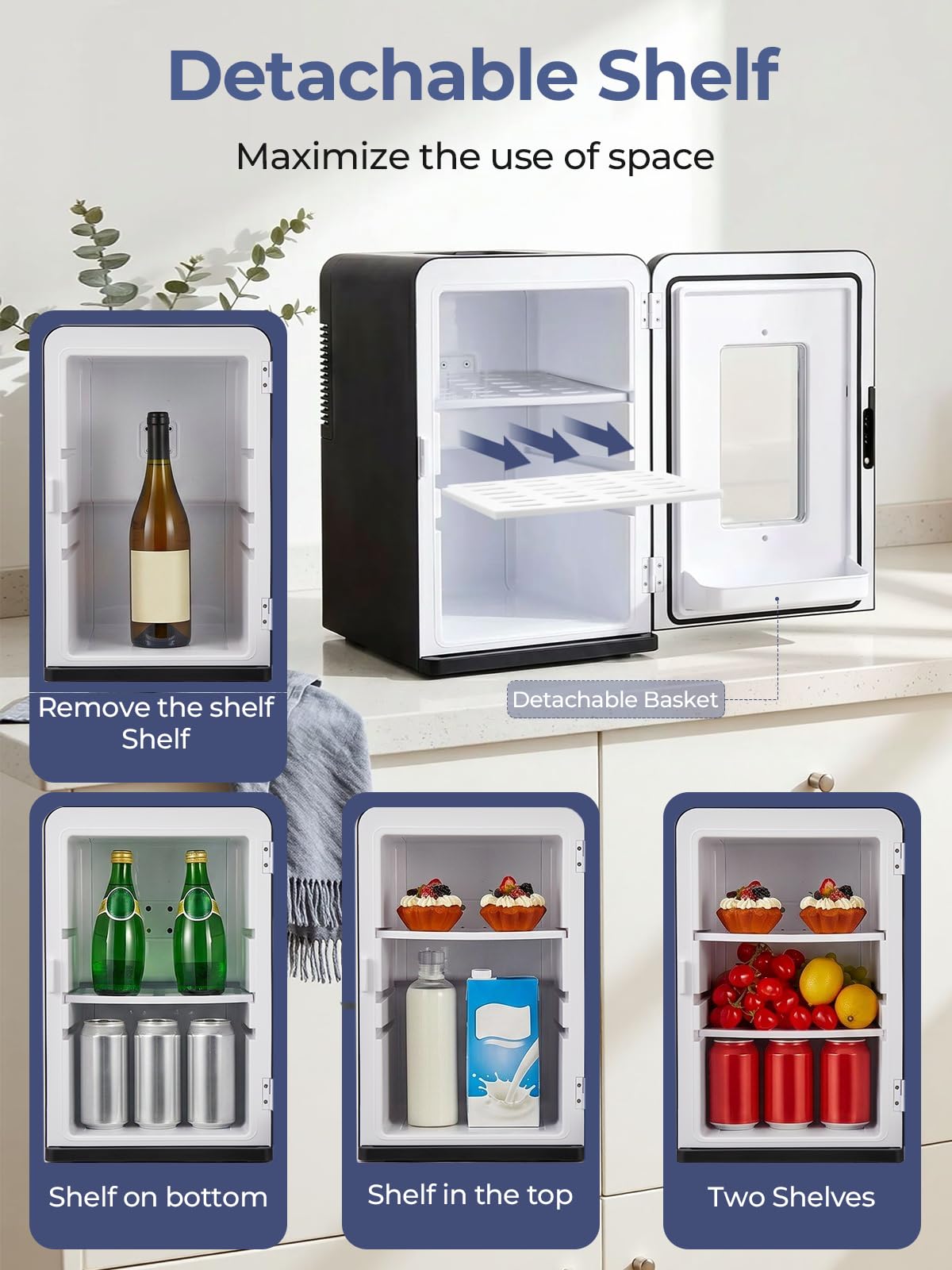 Mini Fridge for Bedrooms, 15 Liter /21 Cans Portable Small Fridge, AC+DC Power Car, Office, Thermoelectric Cooler & Warmer Skincare for Food, Drinks, Cosmetics, Max & ECO Mode, Black