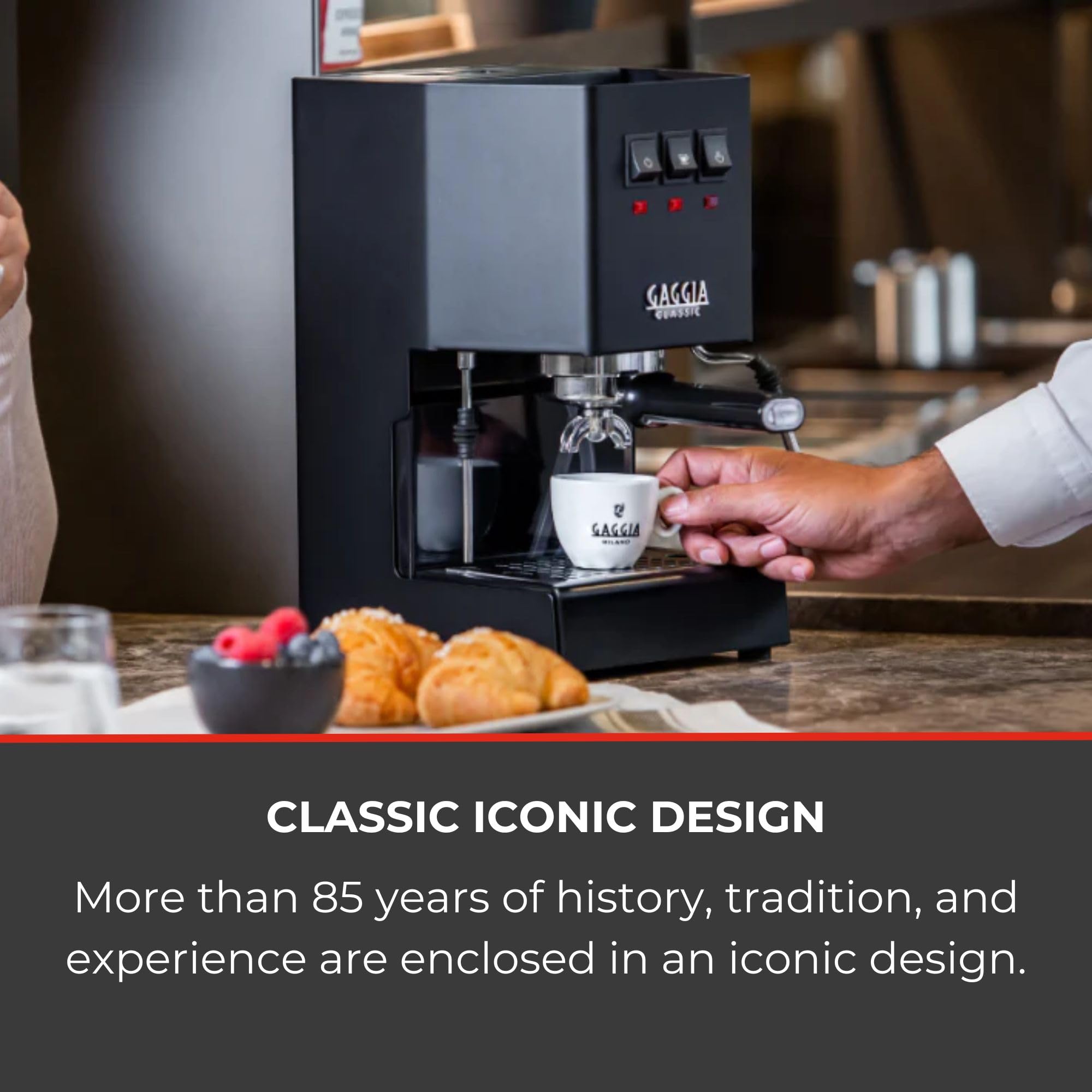 Gaggia Classic E24 Evo Pro Manual Espresso Coffee Machine Maker with Brass Boiler & Solenoid Valve - Cherry Red