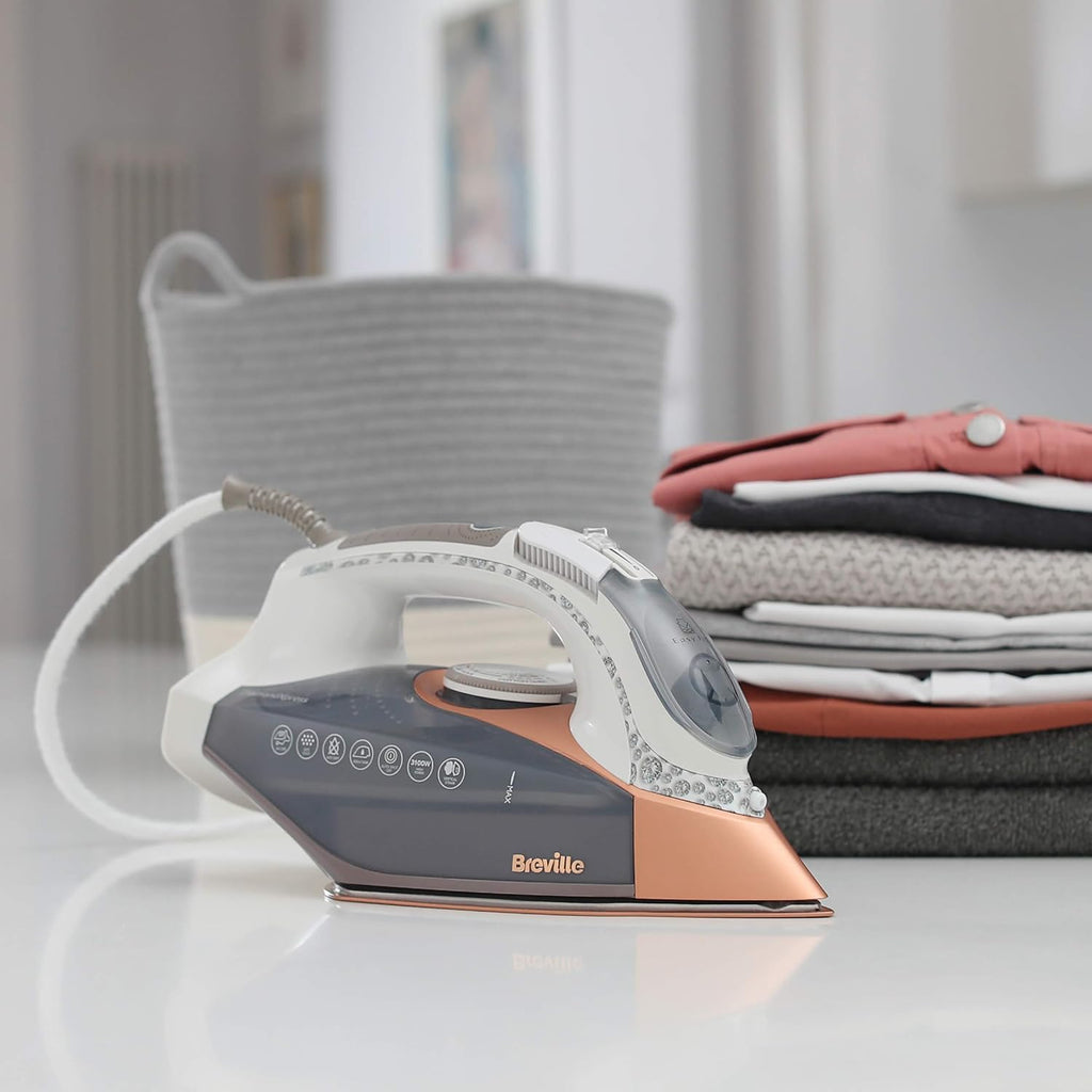 Breville DiamondXpress Steam Iron | 3100 W | 200G Steam Shot | Multi-Directional Diamond Ceramic Soleplate | 400 ml Easy-Fill Water Tank White & Rose Gold | VIN401