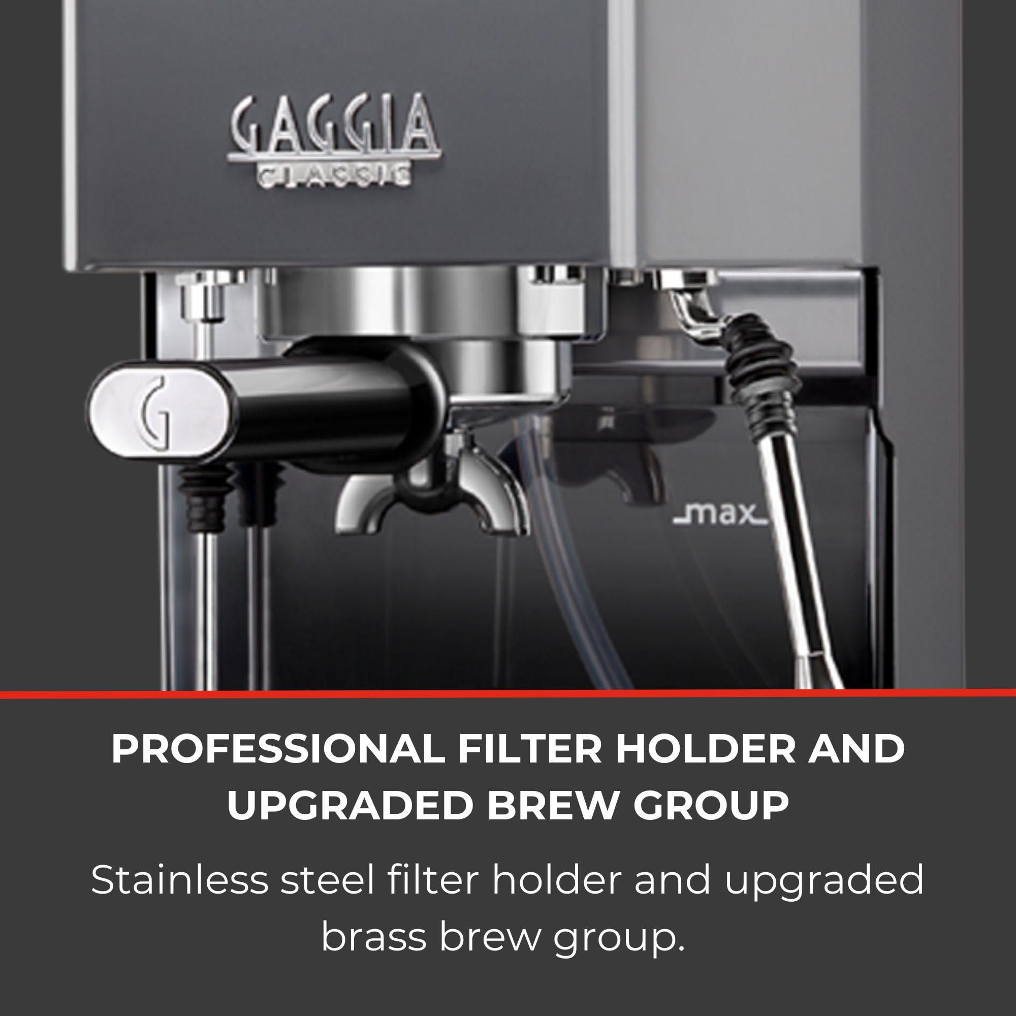 Gaggia Classic E24 Evo Pro Manual Espresso Coffee Machine Maker with Brass Boiler & Solenoid Valve - Cherry Red