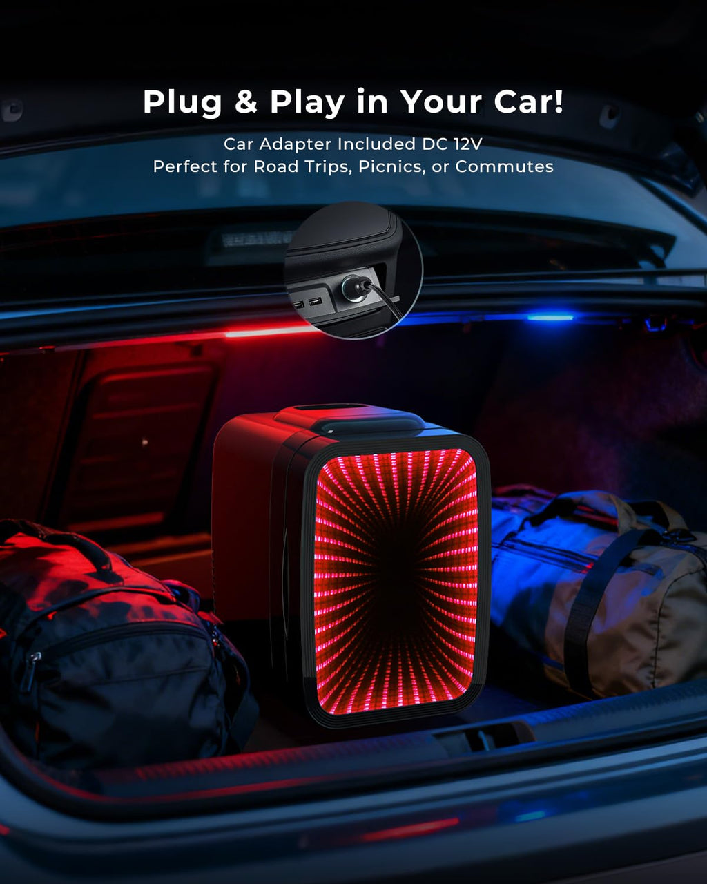 BEICHEN Mini Fridge for 4 L / 6 Cans, Quiet Small Fridge With 7 Light Modes, AC + DC Power Cooler & Warmer Portable Gaming Mini Fridge for Bedroom, Car, Travel, Skincare, Drinks, Fruit, Food (Black)