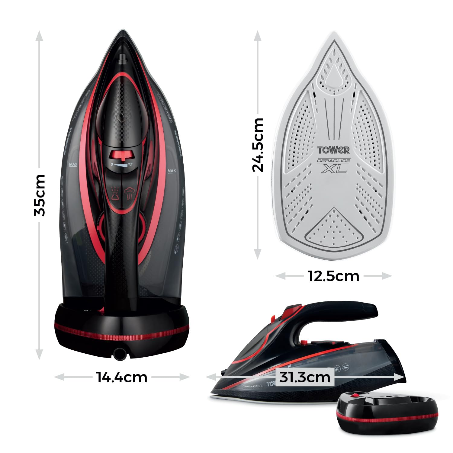 Tower T22008 CeraGlide Cordless Steam Iron with Ceramic Soleplate and Variable Steam Function, 2400 W, Purple