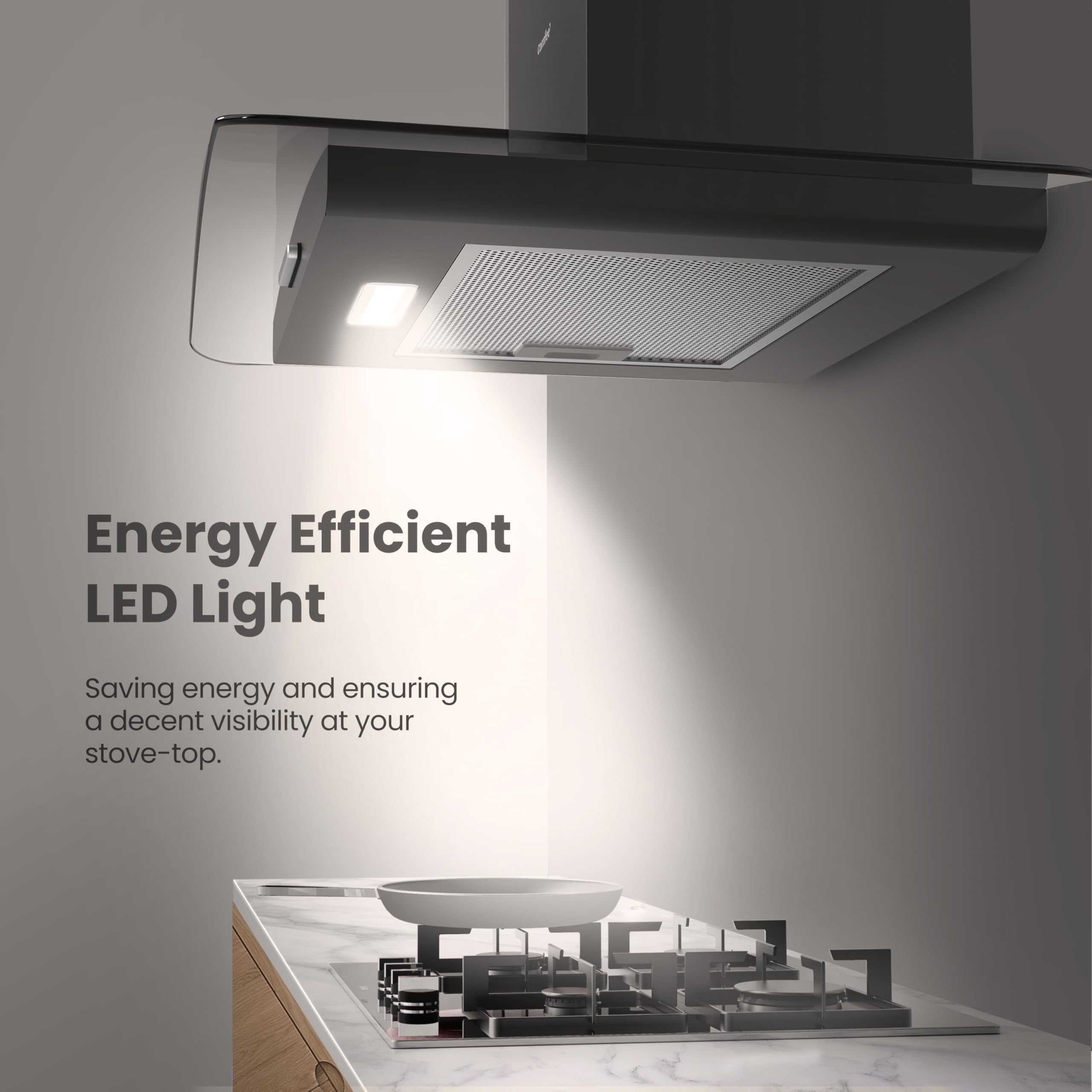 COMFEE' Canopy Cooker Hood 60cm GLAV17B-60 Curved Glass Chimney Hood with LED Light, 600mm Kitchen Extractor Fan Kitchen- Black