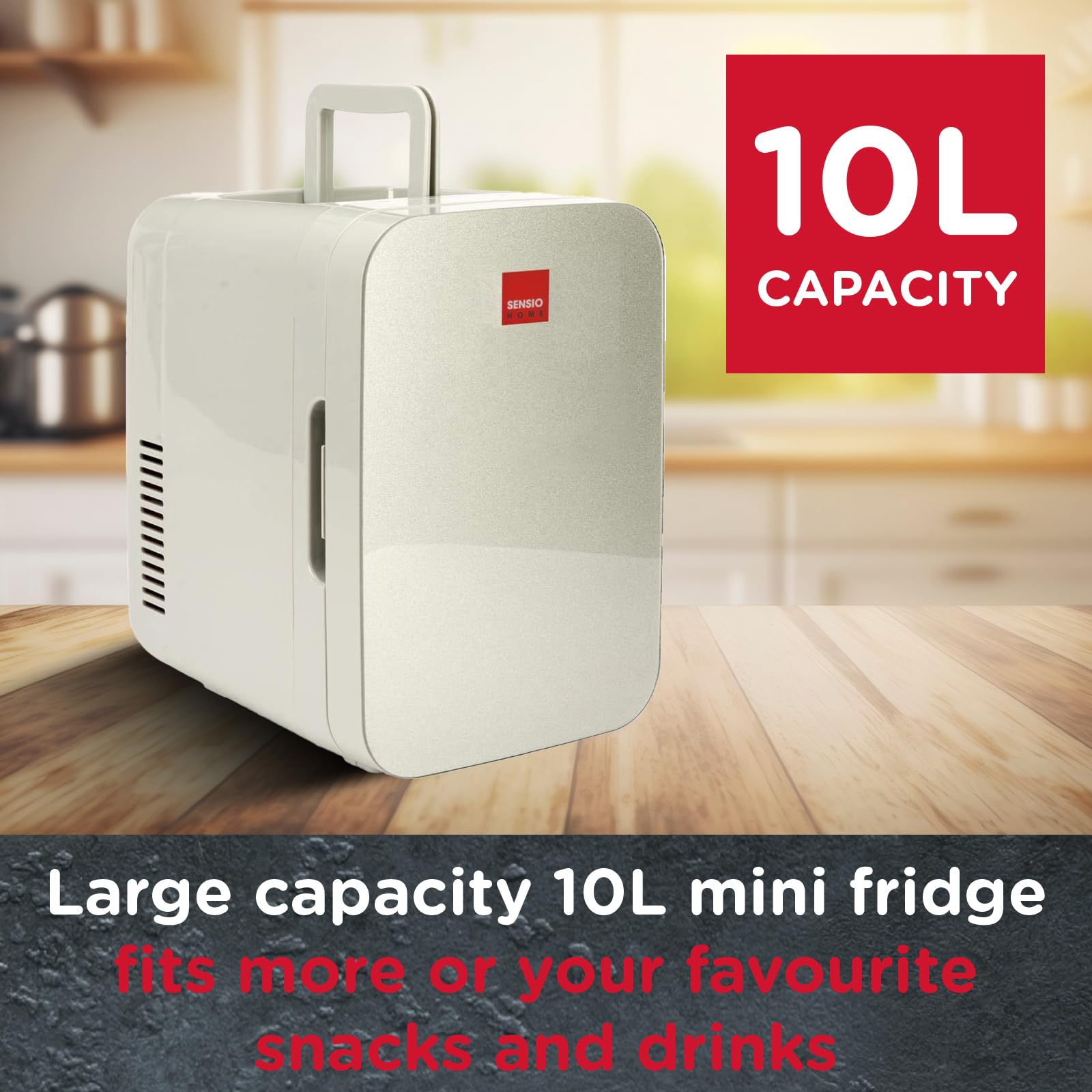 SENSIOHOME 10L Mini Fridge Cooler & Warmer for Drinks, Food, Skincare, Beauty, Makeup, Medicine, Insulin, Milk, AC+DC, 12v, UK & EU Plug, Portable, For Home, Bedroom, Travel, Camping, Car, Gaming, Uni