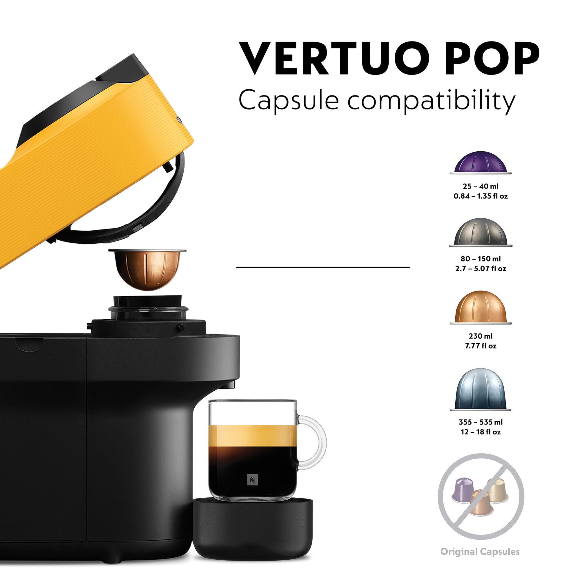 Nespresso Vertuo Pop Coffee Machine by De'Longhi, Over 40 Varieties of Pods, 6 Coffee Cup Sizes, Espresso, Cappuccino, Starter Capsule Set Included, ENV90.P, Pink