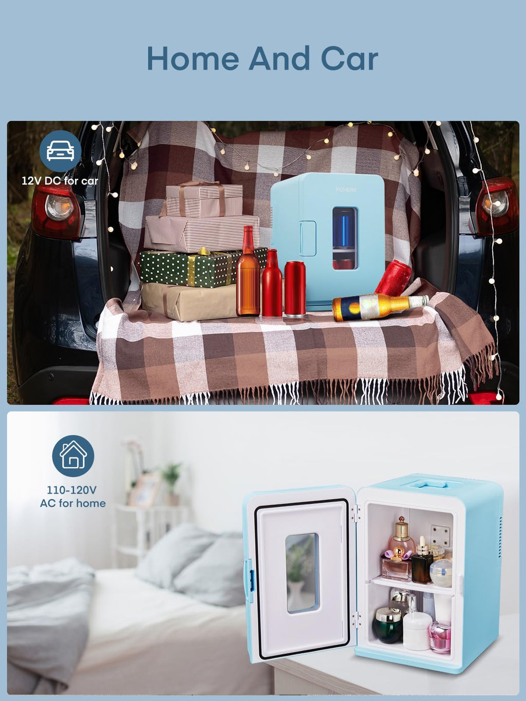 Mini Fridge for Bedrooms, 15 Liter /21 Cans Portable Small Fridge, AC+DC Power Car, Office, Thermoelectric Cooler & Warmer Skincare for Food, Drinks, Cosmetics, Max & ECO Mode, Black