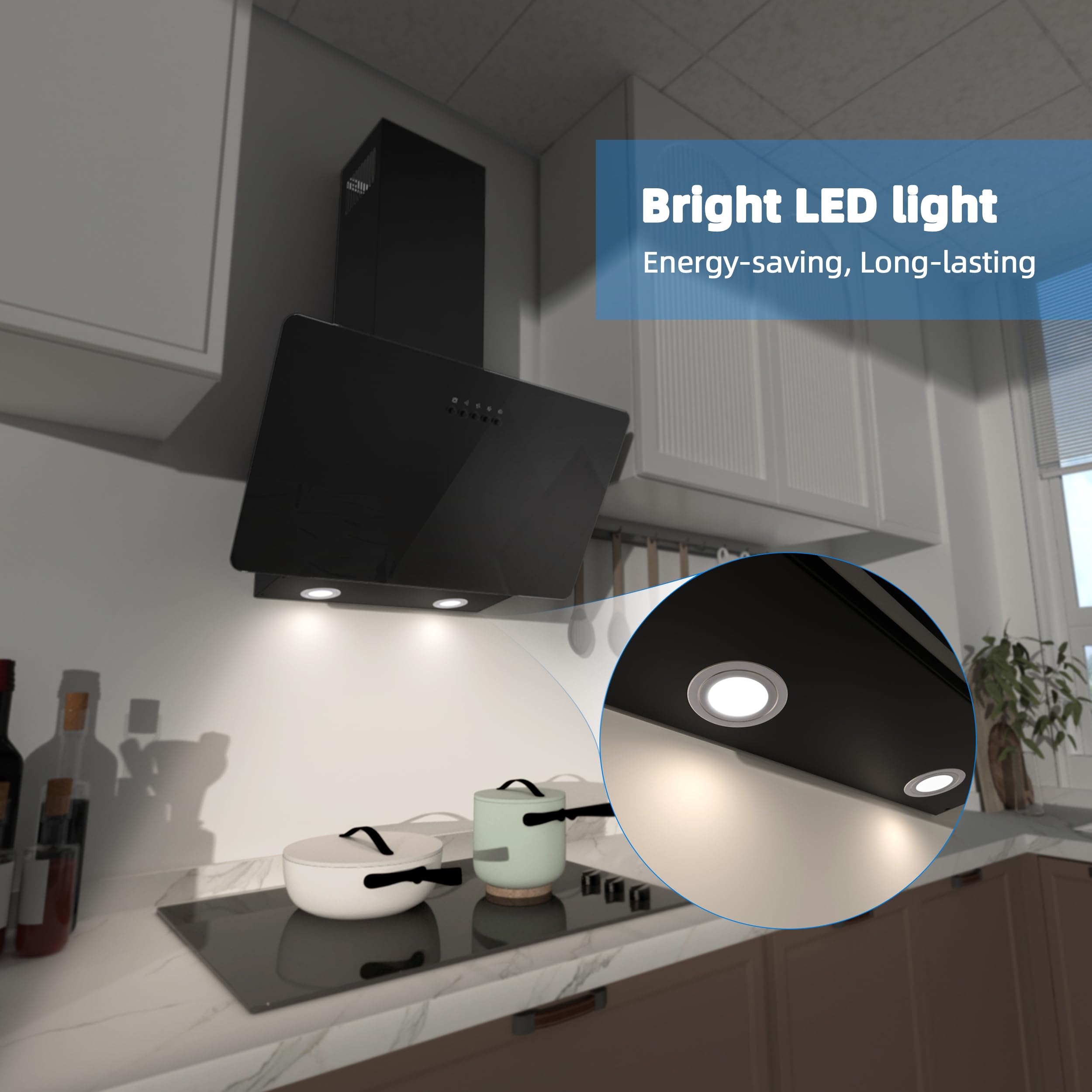 FIREGAS 60cm Angled Chimney Cooker Hood with LED Lights, Brushless Motor, Low Noise,Touch Control,Efficiency A++