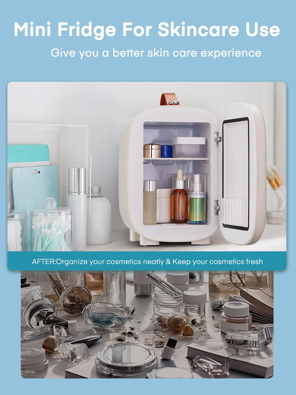 FOHERE Mini Fridge 5 Liter/6 Cans, Portable Mini Cooler & Warmer, AC+DC Power Compatibility, Small Fridge for Bedroom, Offices, Car, Skincare, Makeup, Cosmetics, Drinks, White