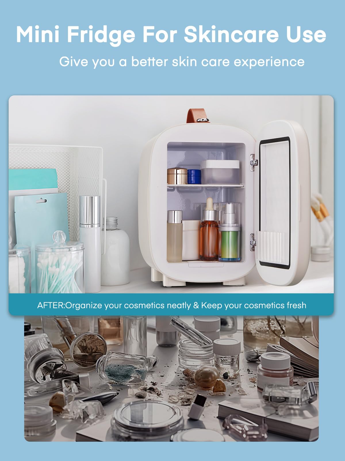 FOHERE Mini Fridge 5 Liter/6 Cans, Portable Mini Cooler & Warmer, AC+DC Power Compatibility, Small Fridge for Bedroom, Offices, Car, Skincare, Makeup, Cosmetics, Drinks, White