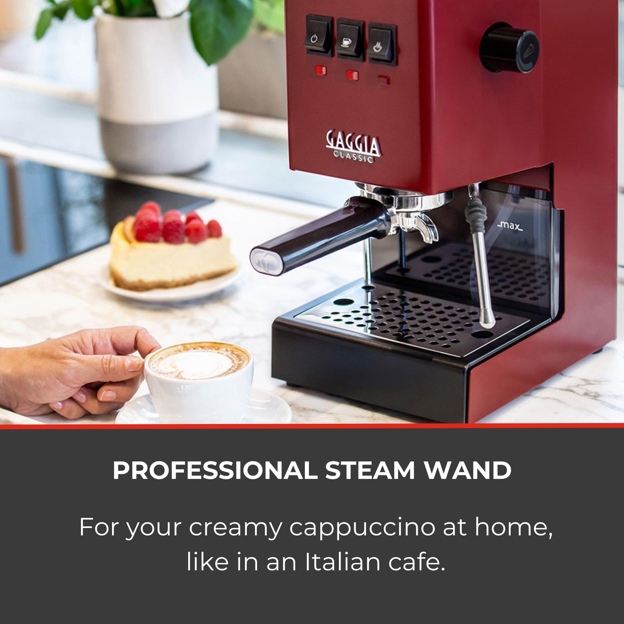 Gaggia Classic E24 Evo Pro Manual Espresso Coffee Machine Maker with Brass Boiler & Solenoid Valve - Cherry Red