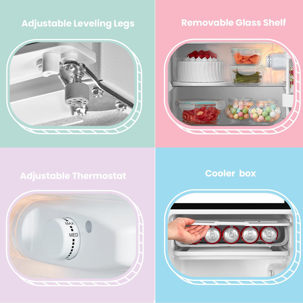 COMFEE' RCD93WH2(E) Under Counter Fridge, 93L Freestanding Refrigerator with Cooler Box, Adjustable Thermostat, Reversible Door, Removable Glass Shelves, Interior Light, White