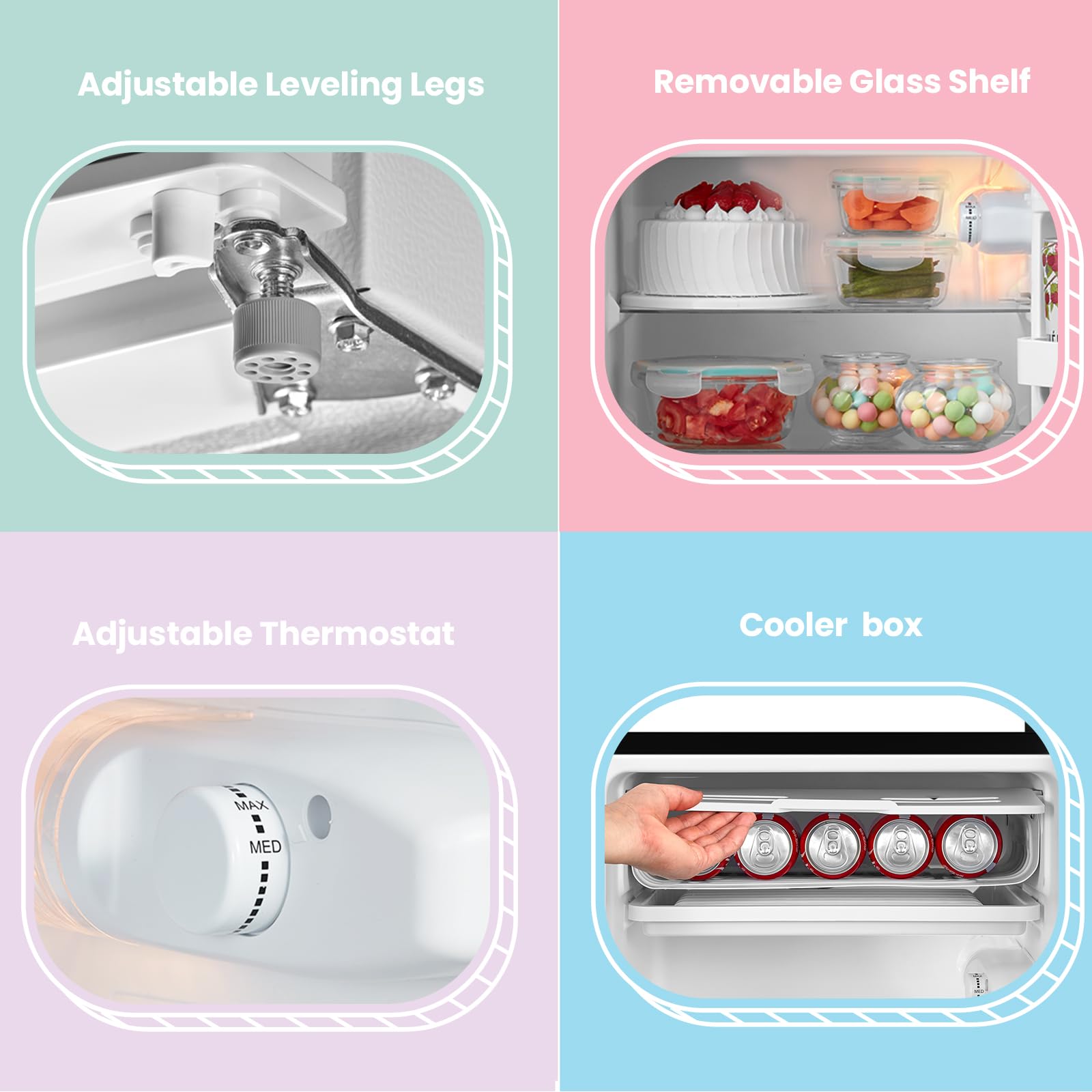 COMFEE' RCD93WH2(E) Under Counter Fridge, 93L Freestanding Refrigerator with Cooler Box, Adjustable Thermostat, Reversible Door, Removable Glass Shelves, Interior Light, White