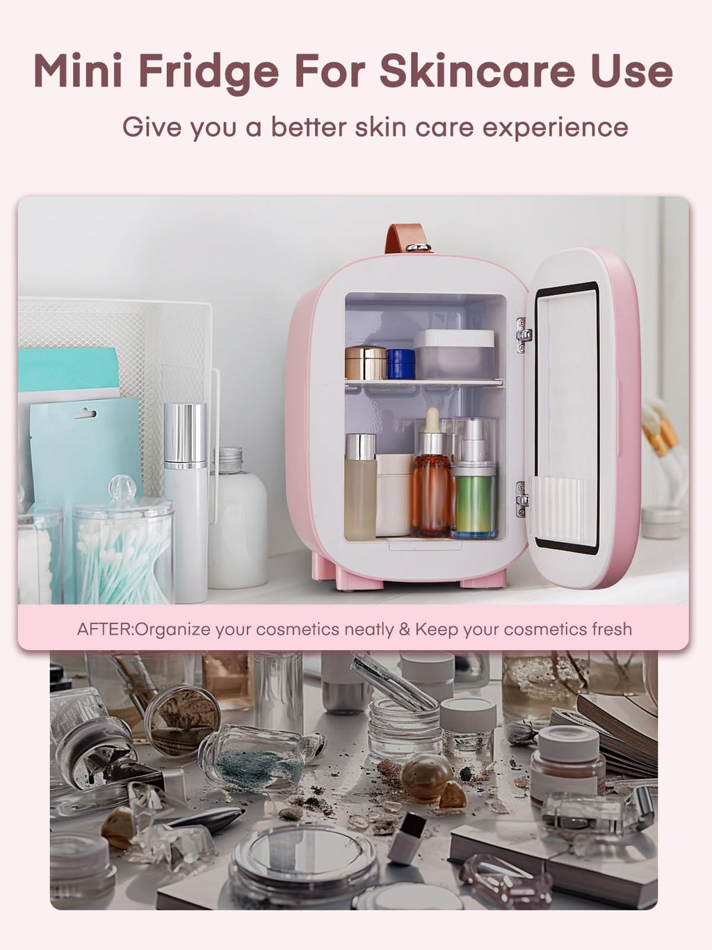 FOHERE Mini Fridge 5 Liter/6 Cans, Portable Mini Cooler & Warmer, AC+DC Power Compatibility, Small Fridge for Bedroom, Offices, Car, Skincare, Makeup, Cosmetics, Drinks, White