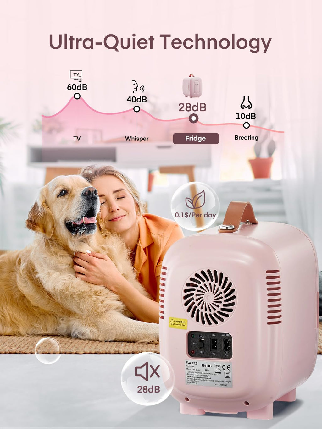 FOHERE Mini Fridge 5 Liter/6 Cans, Portable Mini Cooler & Warmer, AC+DC Power Compatibility, Small Fridge for Bedroom, Offices, Car, Skincare, Makeup, Cosmetics, Drinks, White