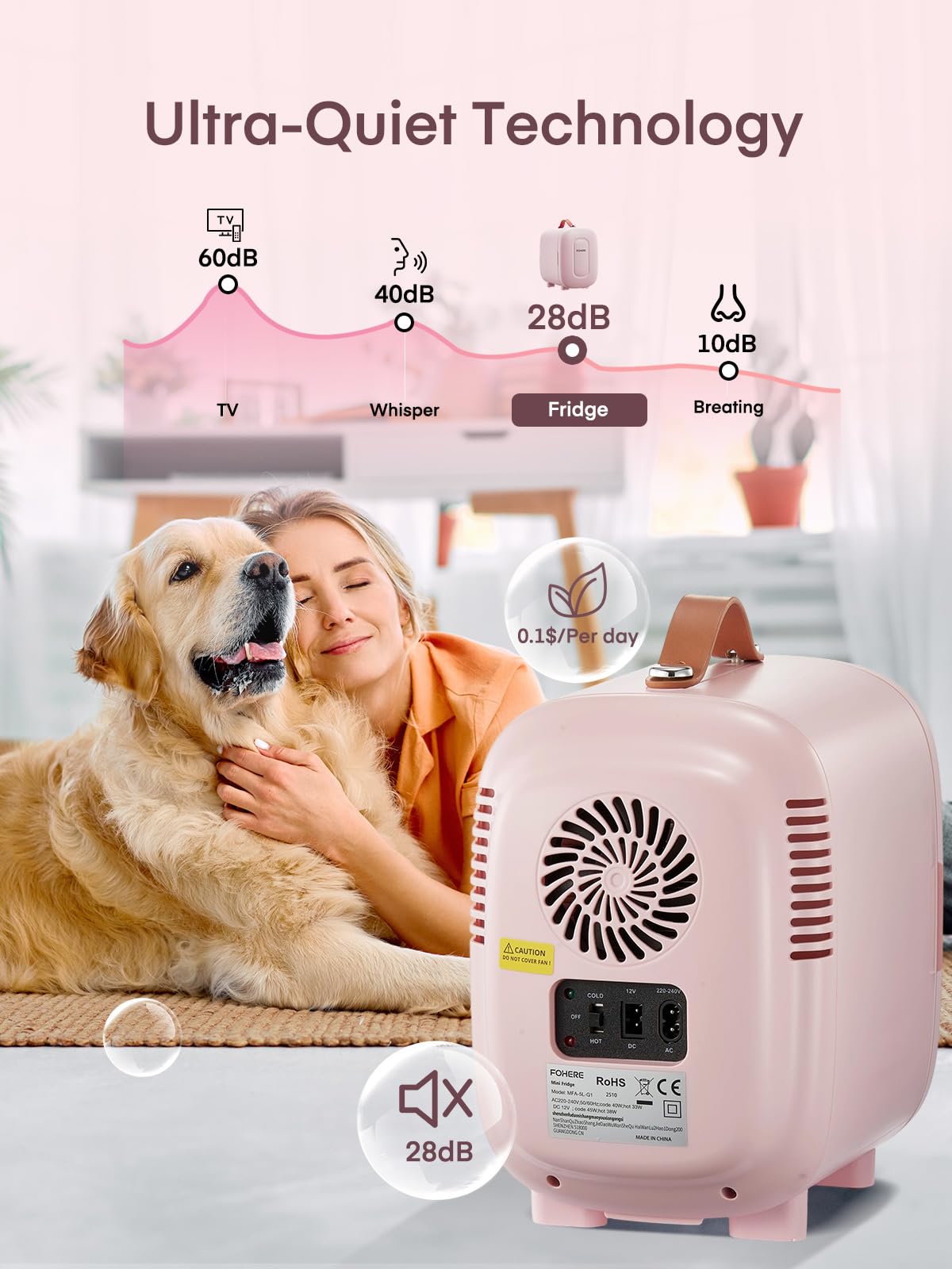 FOHERE Mini Fridge 5 Liter/6 Cans, Portable Mini Cooler & Warmer, AC+DC Power Compatibility, Small Fridge for Bedroom, Offices, Car, Skincare, Makeup, Cosmetics, Drinks, White