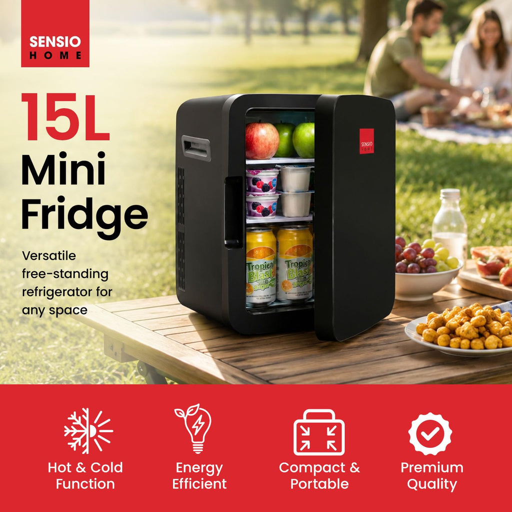 SENSIOHOME 10L Mini Fridge Cooler & Warmer for Drinks, Food, Skincare, Beauty, Makeup, Medicine, Insulin, Milk, AC+DC, 12v, UK & EU Plug, Portable, For Home, Bedroom, Travel, Camping, Car, Gaming, Uni