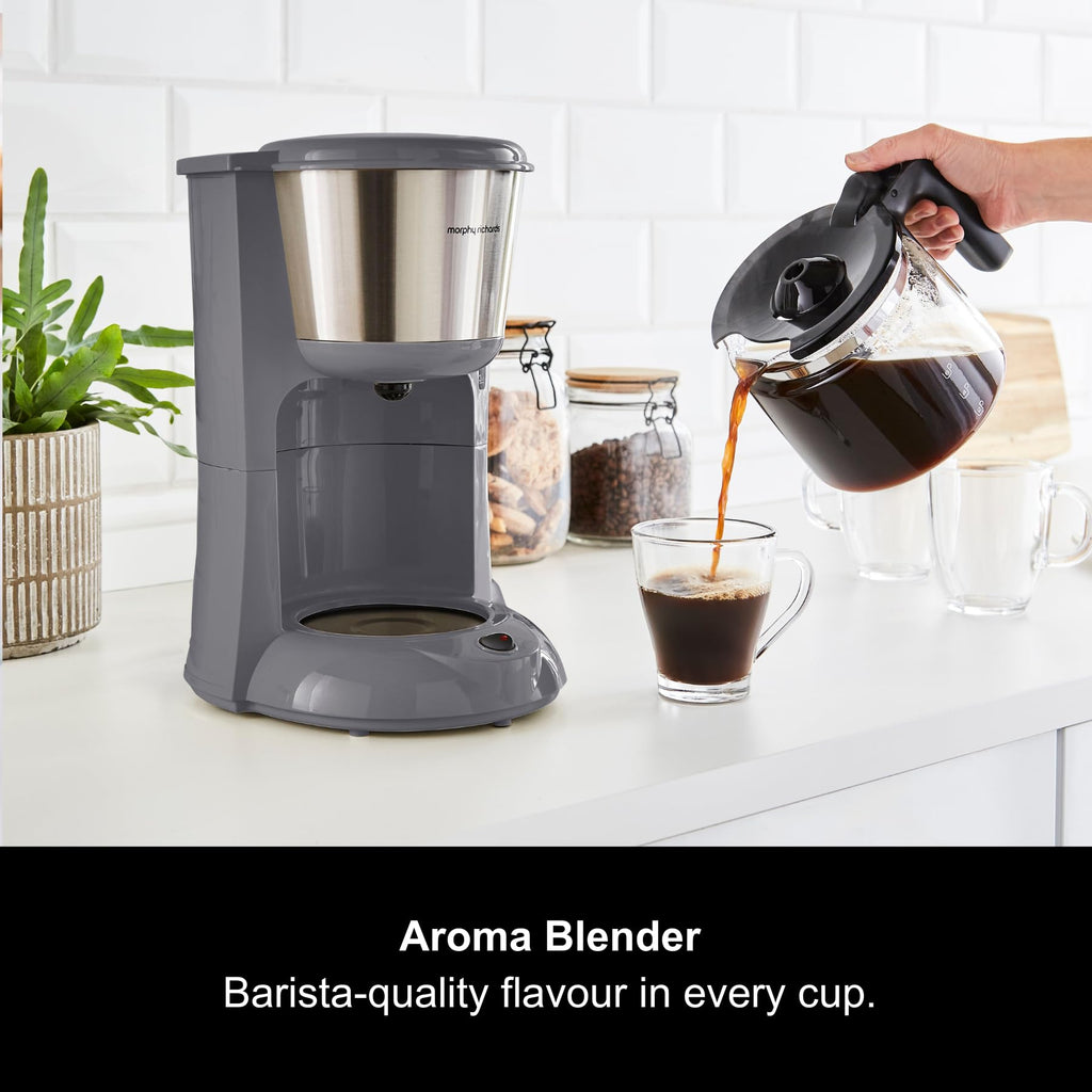 Morphy Richards Equip Filter Coffee Machine, Coffee Maker for Instant Coffee, Pour Over Technology, 10 Cup, Anti Drip, Reusable Filter, Keep Warm, Aroma Blender, Black/Brushed Steel, 162501