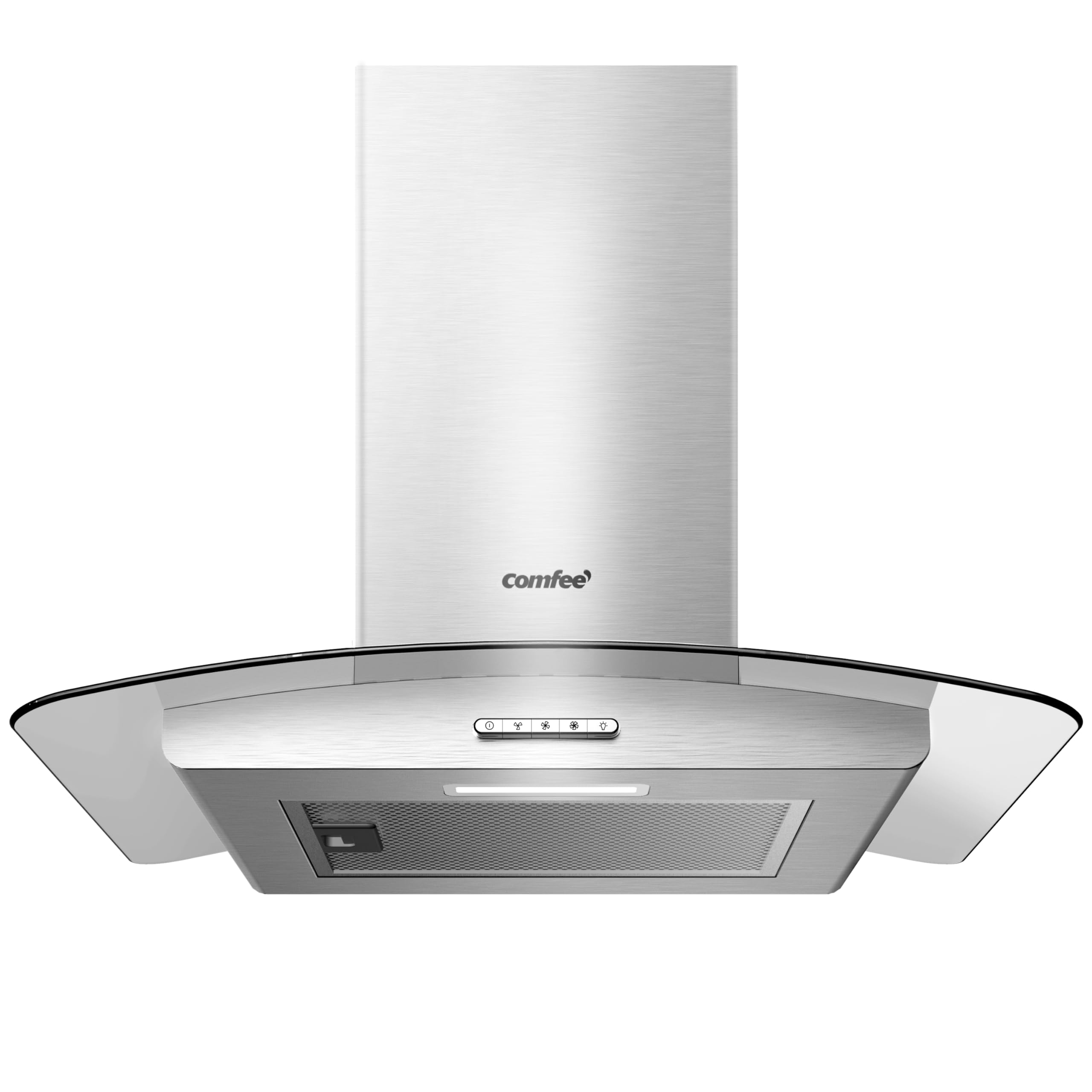 COMFEE' Canopy Cooker Hood 60cm GLAV17B-60 Curved Glass Chimney Hood with LED Light, 600mm Kitchen Extractor Fan Kitchen- Black