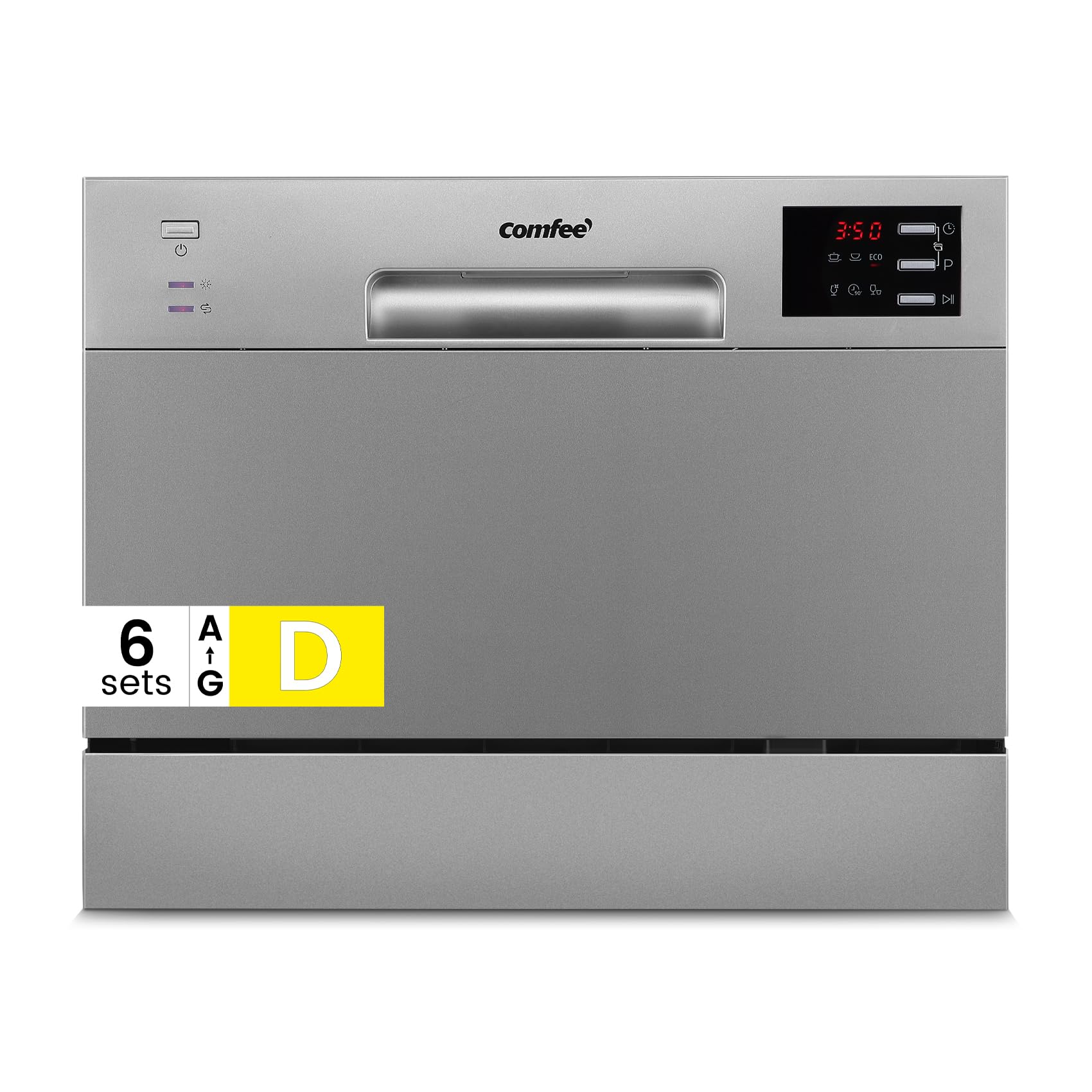 COMFEE' 2026 New Upgraded Table Top Dishwasher with 6 Place Settings, Mini Countertop Dishwasher for Small Families, Couples, Auto Open Dry, LED display, Delay Start, 47dB Quiet Noise, White