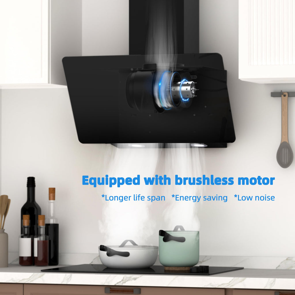 FIREGAS 60cm Angled Chimney Cooker Hood with LED Lights, Brushless Motor, Low Noise,Touch Control,Efficiency A++