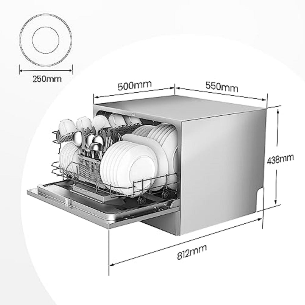 COMFEE' 2026 New Upgraded Table Top Dishwasher with 6 Place Settings, Mini Countertop Dishwasher for Small Families, Couples, Auto Open Dry, LED display, Delay Start, 47dB Quiet Noise, White