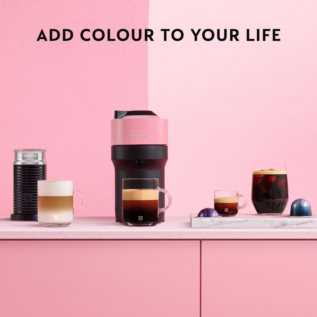 Nespresso Vertuo Pop Coffee Machine by De'Longhi, Over 40 Varieties of Pods, 6 Coffee Cup Sizes, Espresso, Cappuccino, Starter Capsule Set Included, ENV90.P, Pink
