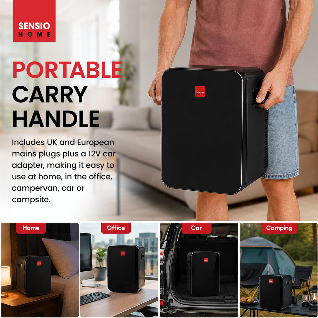 SENSIOHOME 10L Mini Fridge Cooler & Warmer for Drinks, Food, Skincare, Beauty, Makeup, Medicine, Insulin, Milk, AC+DC, 12v, UK & EU Plug, Portable, For Home, Bedroom, Travel, Camping, Car, Gaming, Uni