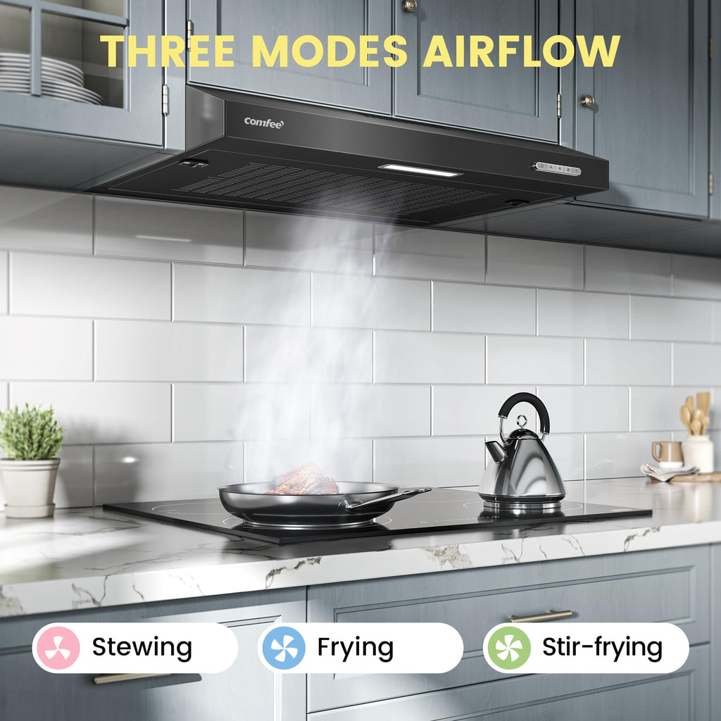 COMFEE' Visor Cooker Hood SLIF17SS-60 LED Extractor Hood Under Cabinet Hood Wall Mounted Extractor Fan Kitchen 60cm Top Vented Range Hood - Stainless Steel