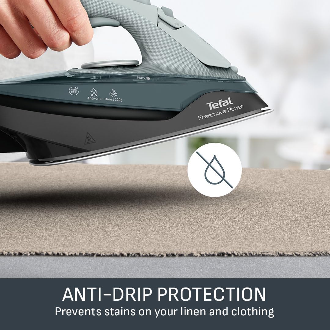 Tefal Freemove Power Cordless Steam Iron, 2600W, 220 g/min Steam Boost, 40g/min Continuous Steam, Fast Recharge Lightweight Design, Ceramic Soleplate, Auto Off Anti Drip, FV6672G0