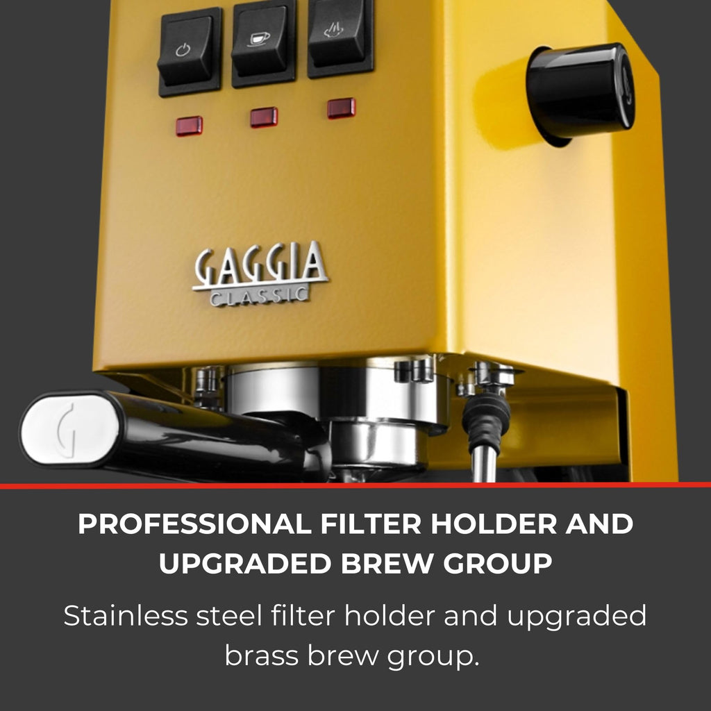 Gaggia Classic E24 Evo Pro Manual Espresso Coffee Machine Maker with Brass Boiler & Solenoid Valve - Cherry Red