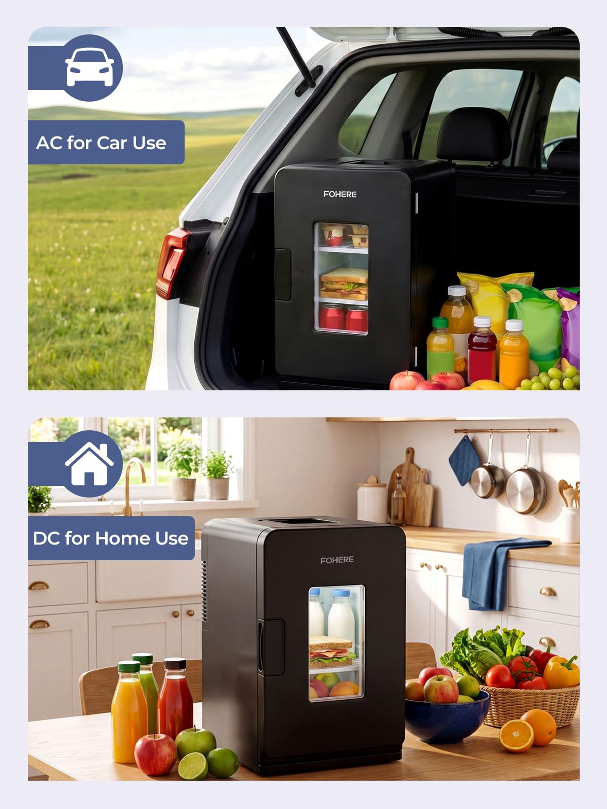 Mini Fridge for Bedrooms, 15 Liter /21 Cans Portable Small Fridge, AC+DC Power Car, Office, Thermoelectric Cooler & Warmer Skincare for Food, Drinks, Cosmetics, Max & ECO Mode, Black