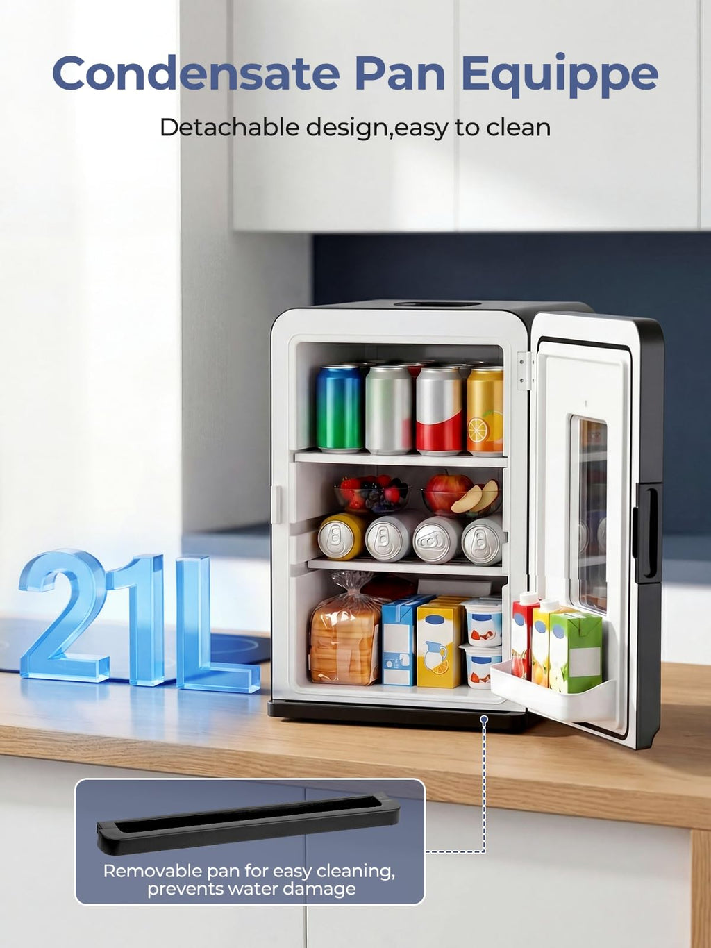 Mini Fridge for Bedrooms, 15 Liter /21 Cans Portable Small Fridge, AC+DC Power Car, Office, Thermoelectric Cooler & Warmer Skincare for Food, Drinks, Cosmetics, Max & ECO Mode, Black