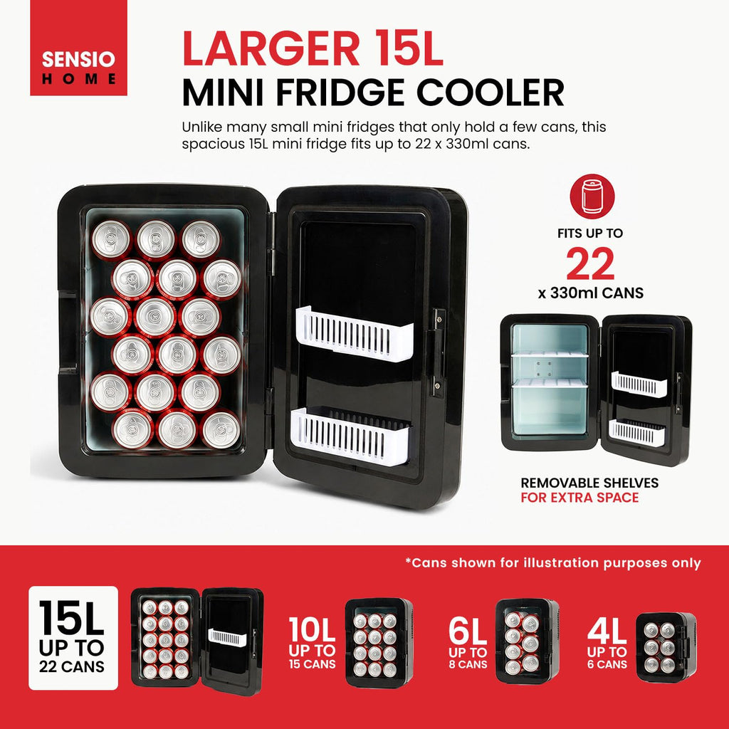 SENSIOHOME 10L Mini Fridge Cooler & Warmer for Drinks, Food, Skincare, Beauty, Makeup, Medicine, Insulin, Milk, AC+DC, 12v, UK & EU Plug, Portable, For Home, Bedroom, Travel, Camping, Car, Gaming, Uni
