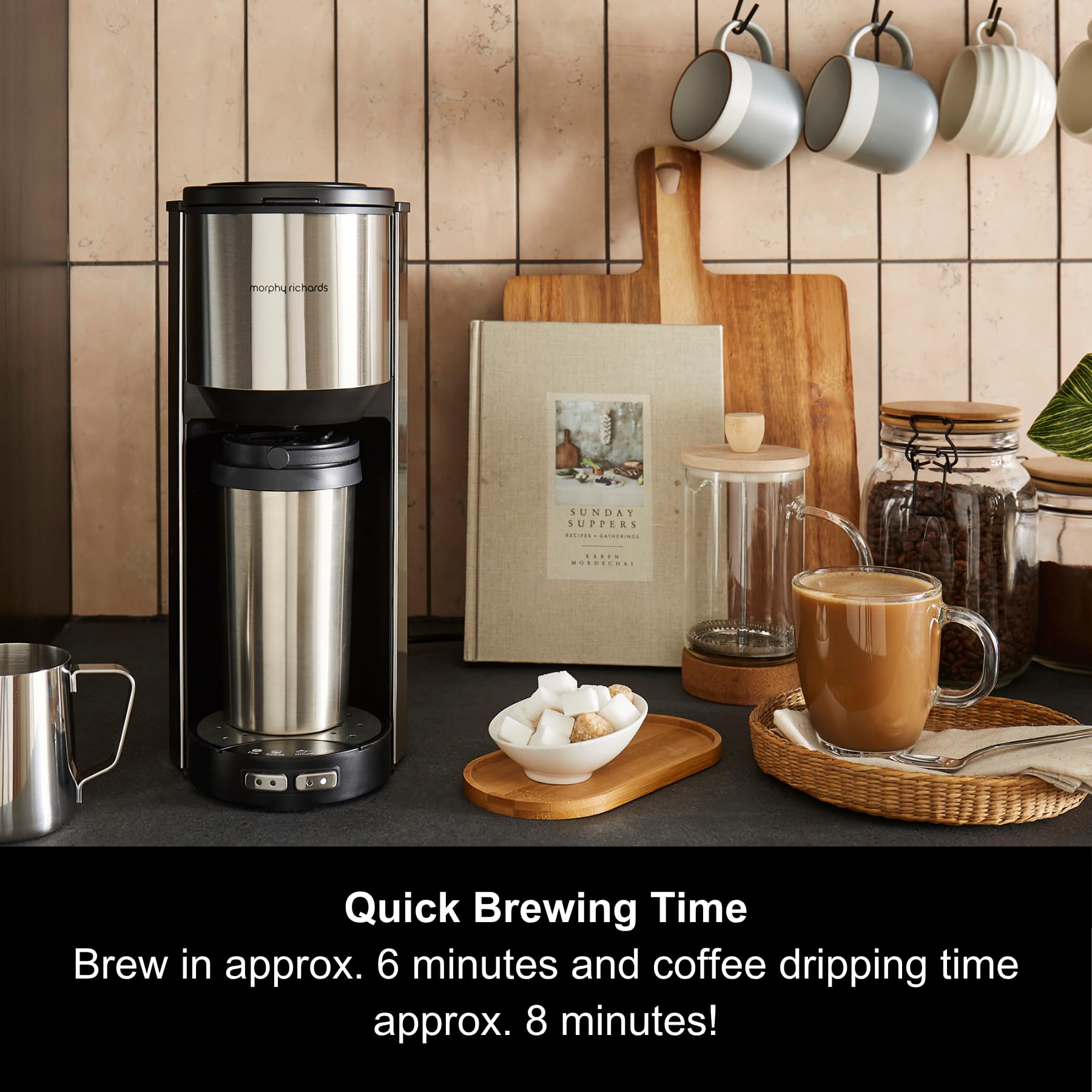 Morphy Richards Equip Filter Coffee Machine, Coffee Maker for Instant Coffee, Pour Over Technology, 10 Cup, Anti Drip, Reusable Filter, Keep Warm, Aroma Blender, Black/Brushed Steel, 162501