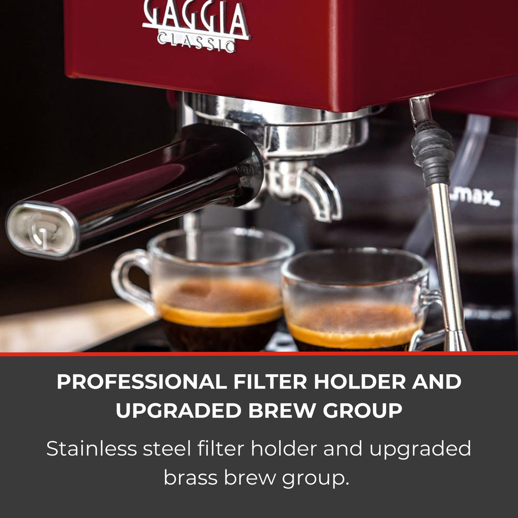 Gaggia Classic E24 Evo Pro Manual Espresso Coffee Machine Maker with Brass Boiler & Solenoid Valve - Cherry Red