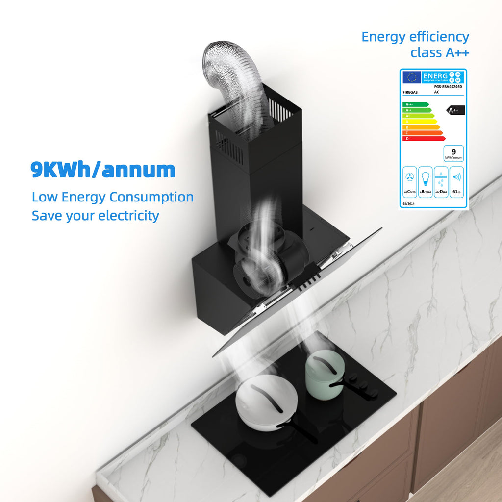 FIREGAS 60cm Angled Chimney Cooker Hood with LED Lights, Brushless Motor, Low Noise,Touch Control,Efficiency A++
