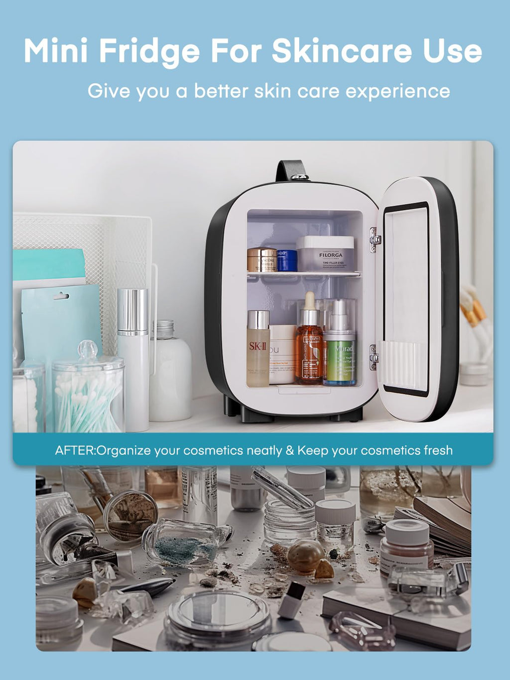 FOHERE Mini Fridge 5 Liter/6 Cans, Portable Mini Cooler & Warmer, AC+DC Power Compatibility, Small Fridge for Bedroom, Offices, Car, Skincare, Makeup, Cosmetics, Drinks, White