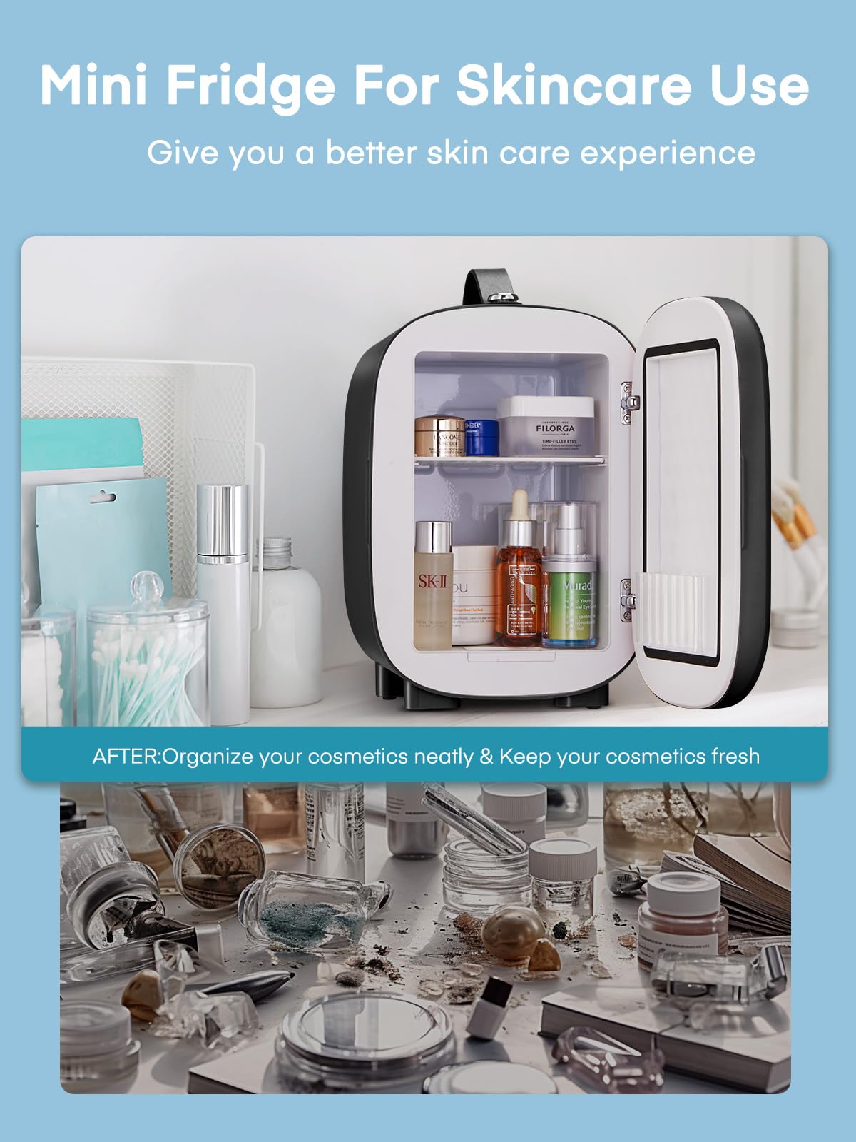 FOHERE Mini Fridge 5 Liter/6 Cans, Portable Mini Cooler & Warmer, AC+DC Power Compatibility, Small Fridge for Bedroom, Offices, Car, Skincare, Makeup, Cosmetics, Drinks, White