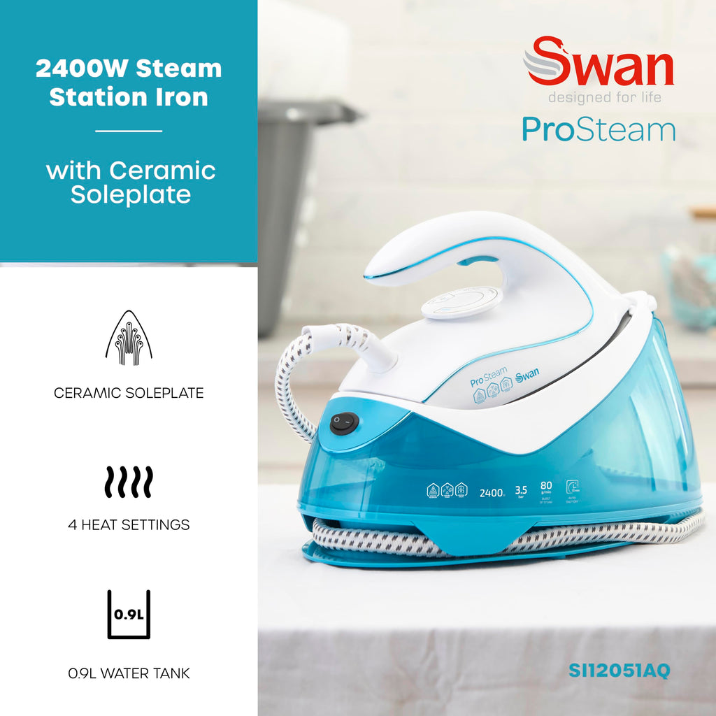 Swan SI16410N 2-in-1 Cord or Cordless Steam Press Iron, Non-Stick Ceramic Soleplate, 2800W, Blue