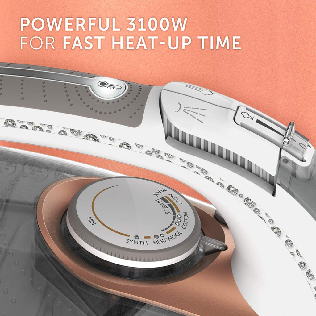 Breville DiamondXpress Steam Iron | 3100 W | 200G Steam Shot | Multi-Directional Diamond Ceramic Soleplate | 400 ml Easy-Fill Water Tank White & Rose Gold | VIN401
