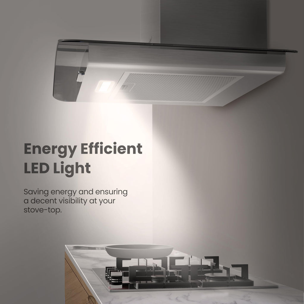 COMFEE' Canopy Cooker Hood 60cm GLAV17B-60 Curved Glass Chimney Hood with LED Light, 600mm Kitchen Extractor Fan Kitchen- Black