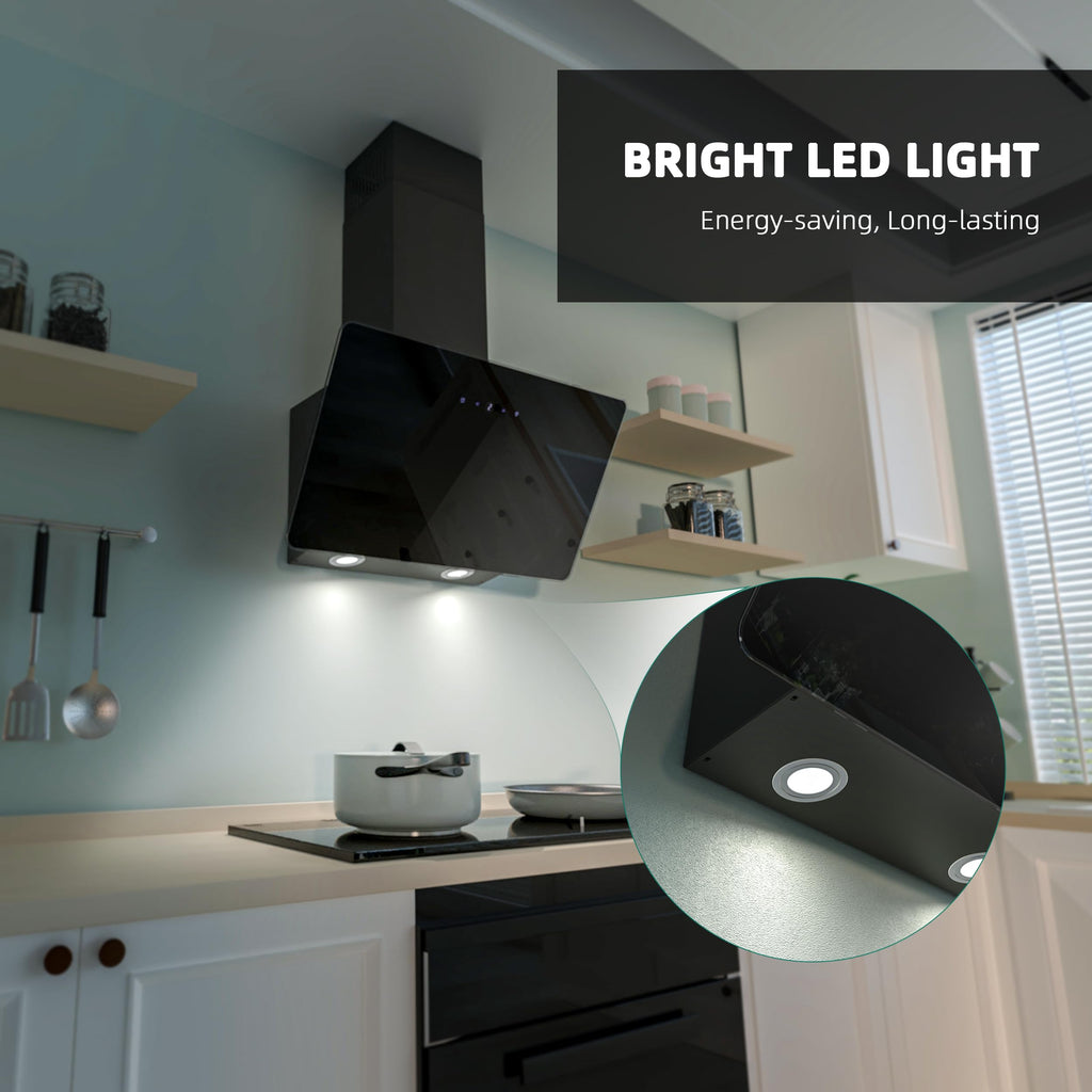 FIREGAS 60cm Angled Chimney Cooker Hood with LED Lights, Brushless Motor, Low Noise,Touch Control,Efficiency A++