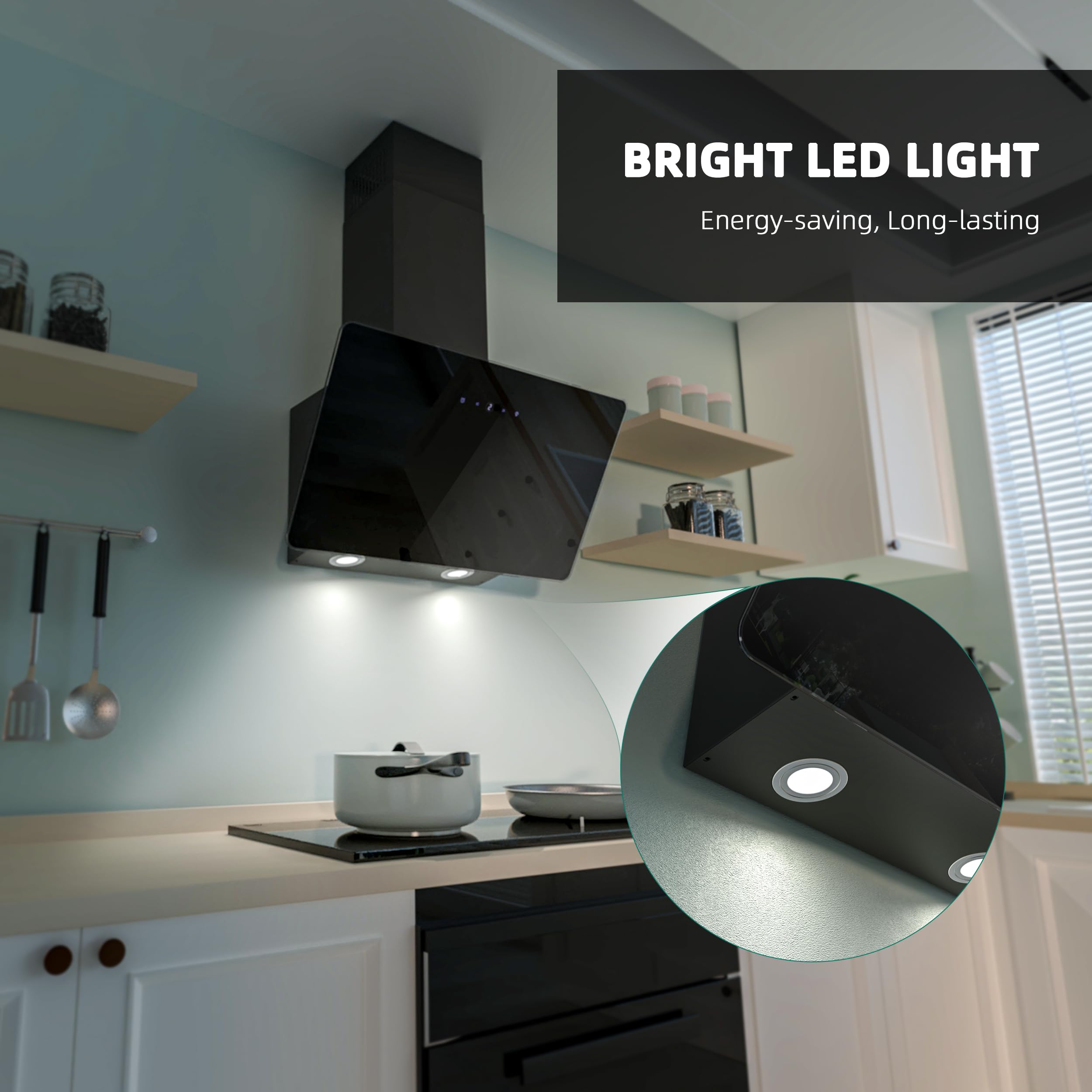FIREGAS 60cm Angled Chimney Cooker Hood with LED Lights, Brushless Motor, Low Noise,Touch Control,Efficiency A++