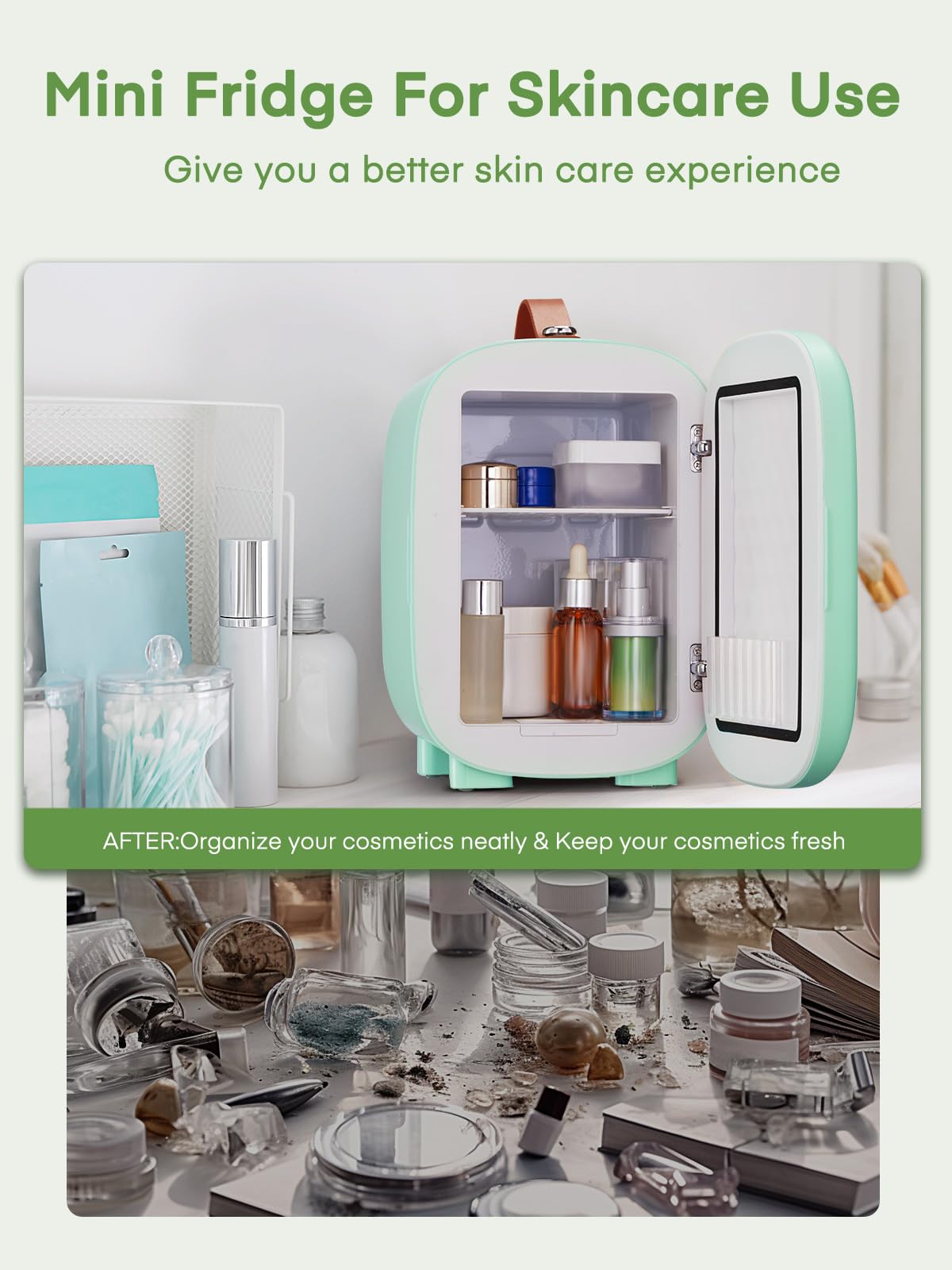 FOHERE Mini Fridge 5 Liter/6 Cans, Portable Mini Cooler & Warmer, AC+DC Power Compatibility, Small Fridge for Bedroom, Offices, Car, Skincare, Makeup, Cosmetics, Drinks, White