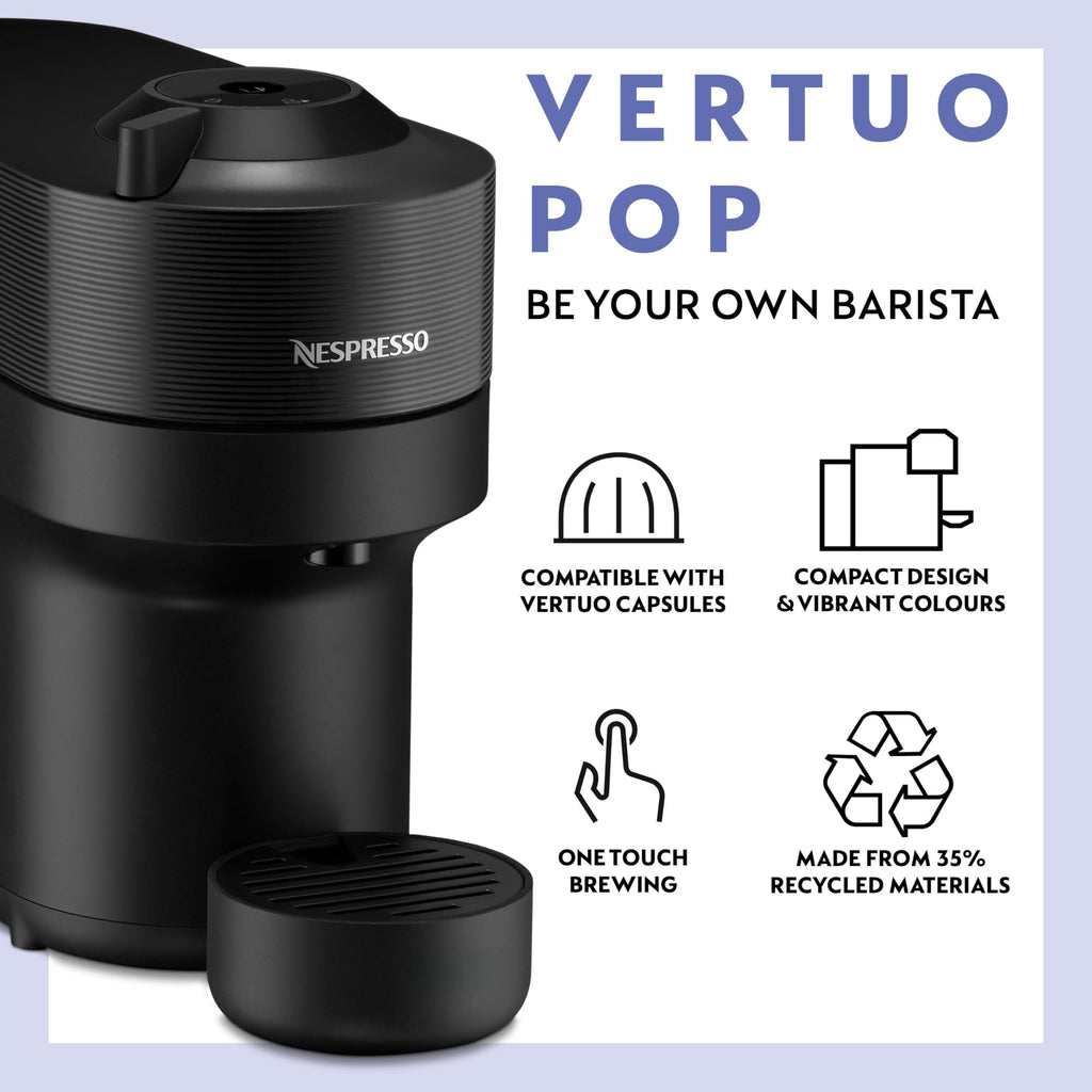 Nespresso Vertuo Pop Coffee Machine by De'Longhi, Over 40 Varieties of Pods, 6 Coffee Cup Sizes, Espresso, Cappuccino, Starter Capsule Set Included, ENV90.P, Pink