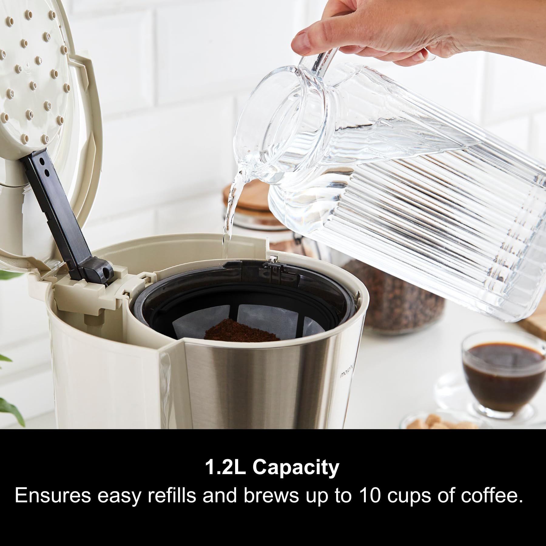 Morphy Richards Equip Filter Coffee Machine, Coffee Maker for Instant Coffee, Pour Over Technology, 10 Cup, Anti Drip, Reusable Filter, Keep Warm, Aroma Blender, Black/Brushed Steel, 162501