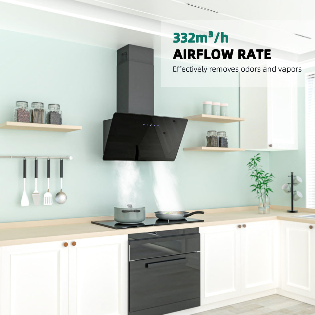 FIREGAS 60cm Angled Chimney Cooker Hood with LED Lights, Brushless Motor, Low Noise,Touch Control,Efficiency A++