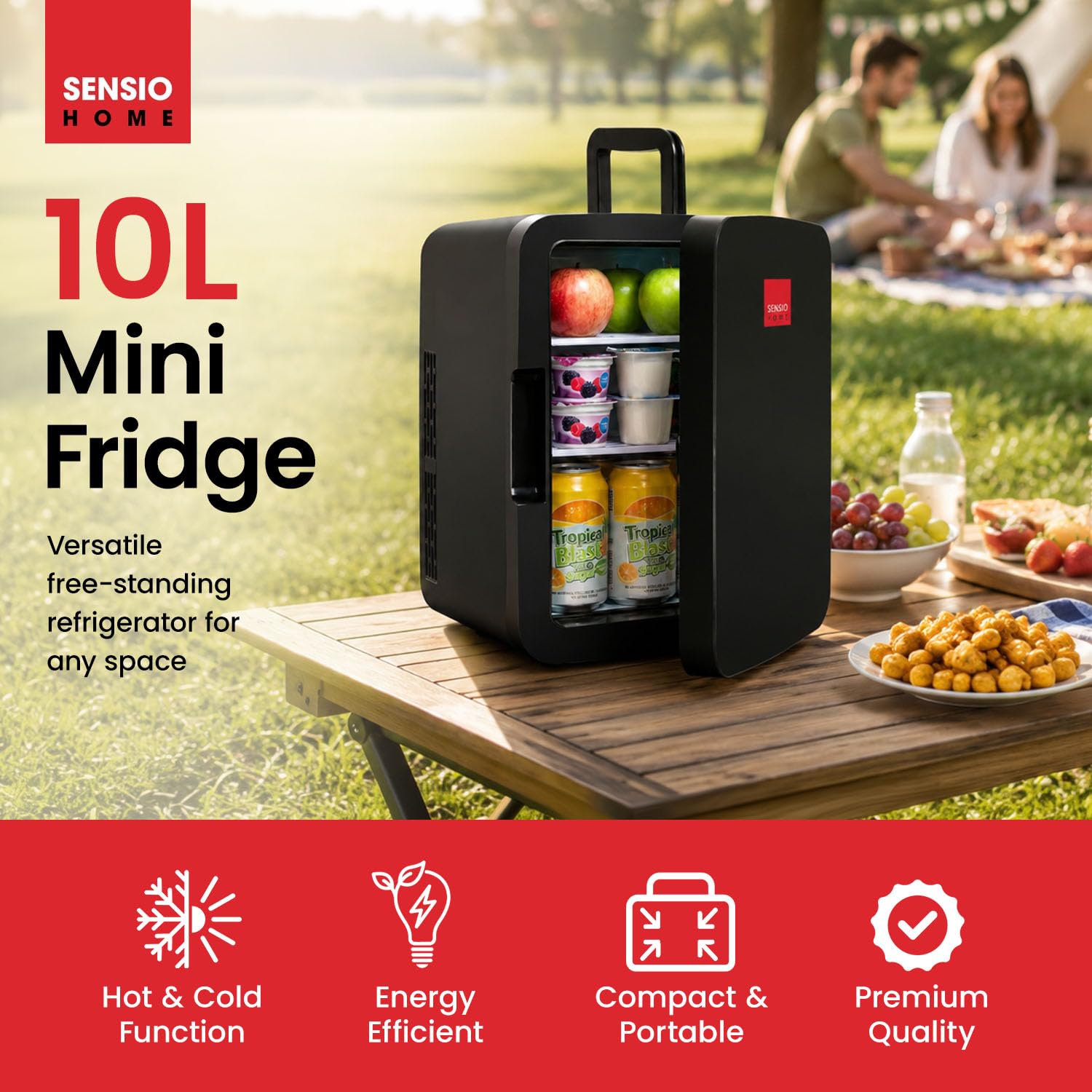 SENSIOHOME 10L Mini Fridge Cooler & Warmer for Drinks, Food, Skincare, Beauty, Makeup, Medicine, Insulin, Milk, AC+DC, 12v, UK & EU Plug, Portable, For Home, Bedroom, Travel, Camping, Car, Gaming, Uni